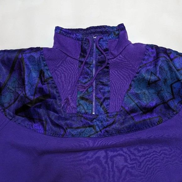 Vintage Lady Foot Locker Purple Silky Satin Accent 1/4 Zip Up Sweatshirt Sweater - Picture 5 of 10